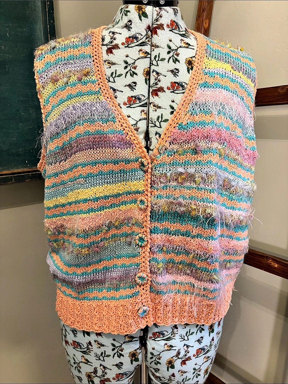 Elaine Jordan Hand Knit by Elaine Jordan vest Striped Orange & Blue